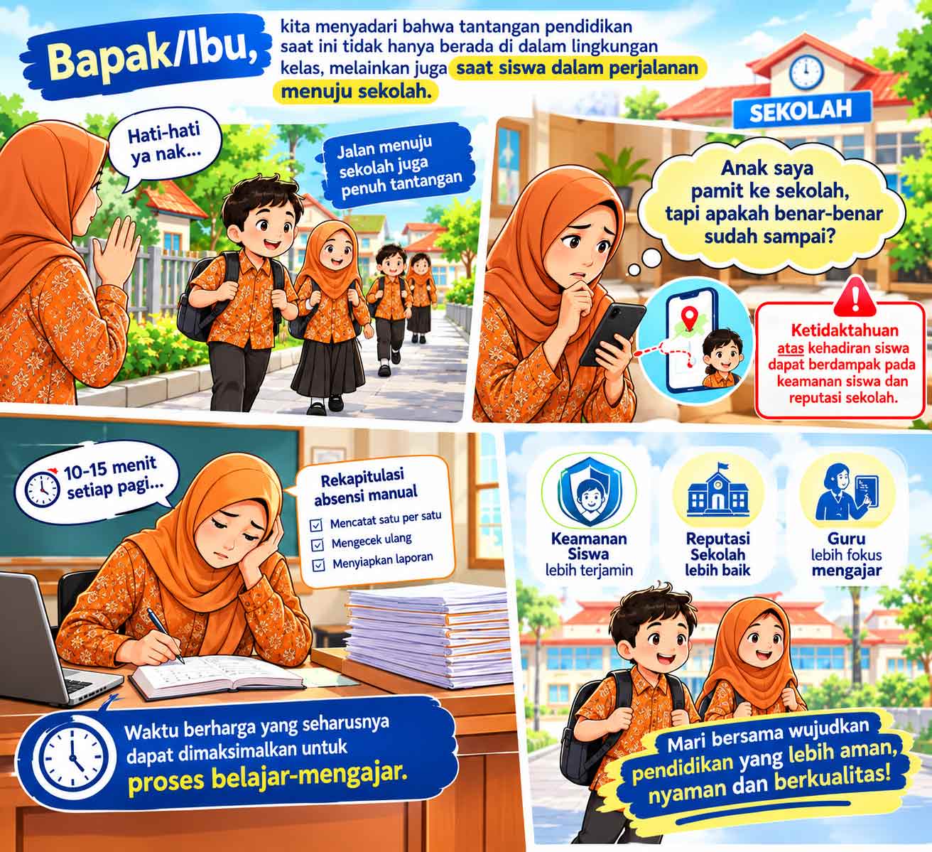 Infografis Tantangan Perjalanan Siswa & Beban Rekap Manual